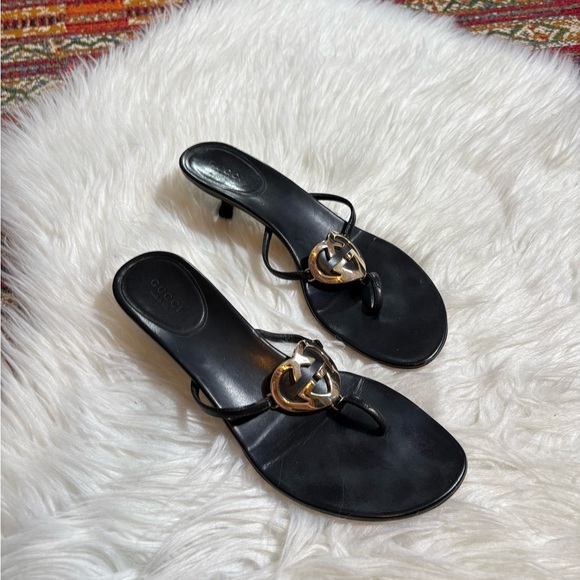 Vintage Gucci Leather Kitten Heels Heart Logo - Picture 2 of 9